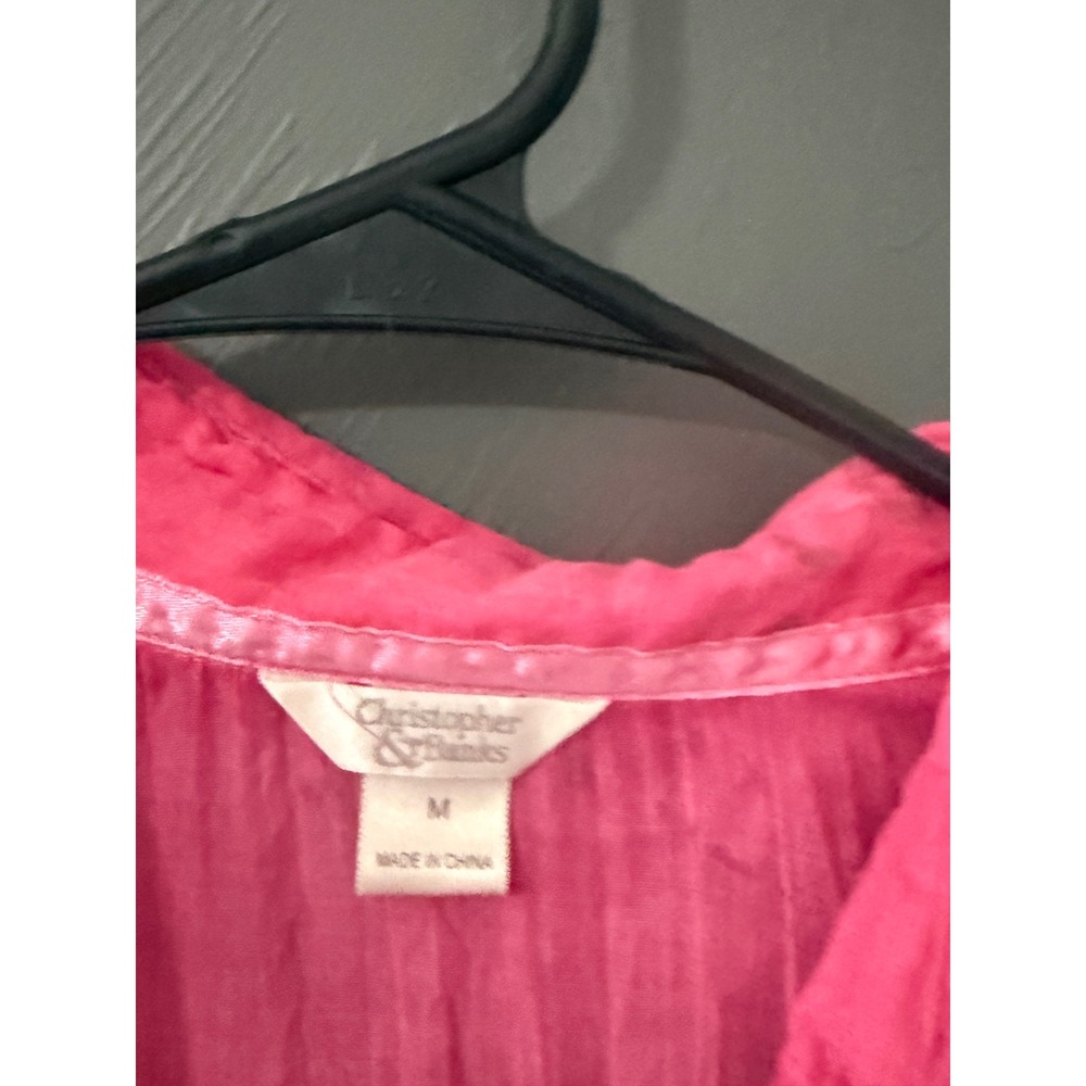 Christopher & Banks Pink Crinkle Button Down Shirt Abstract M Light Peasant - Picture 3 of 8